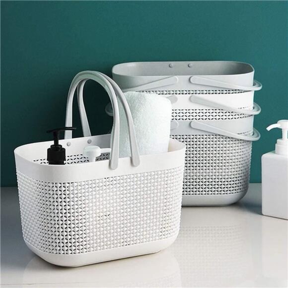 Plastic Bathroom Storage Basket with Handle, for Storing Bathroom Body Wash, - Picture 2 of 7